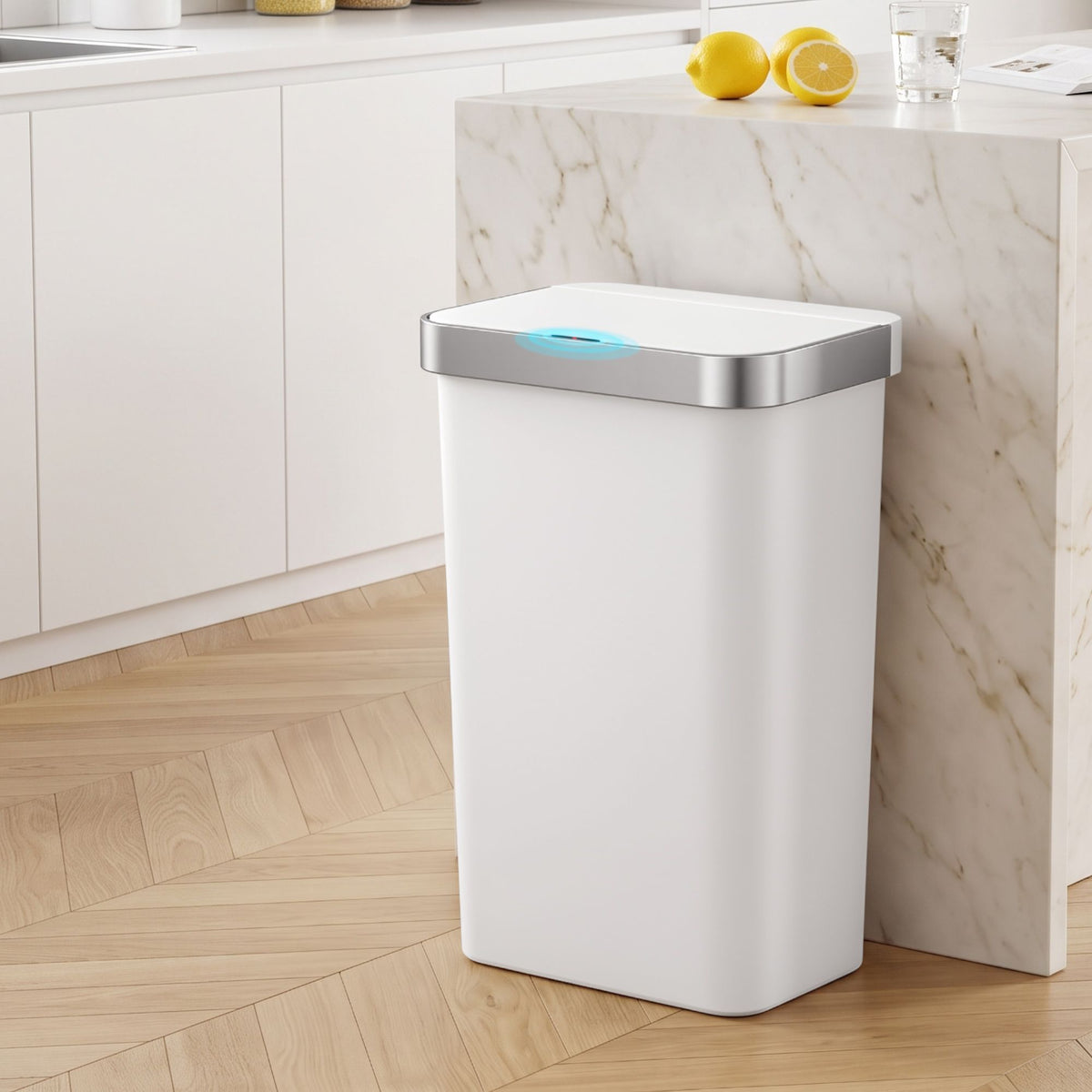 Devanti 50L Motion Sensor Automatic Kitchen Trash Bin White