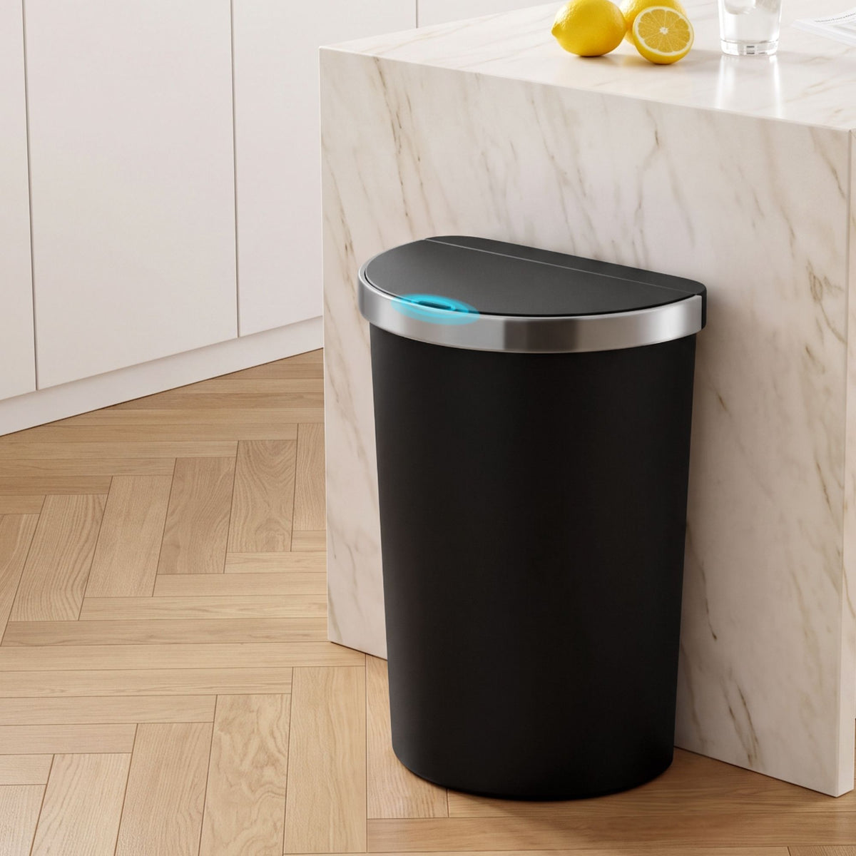 Devanti 50L D-Shape Sensor Kitchen Rubbish Bin Black