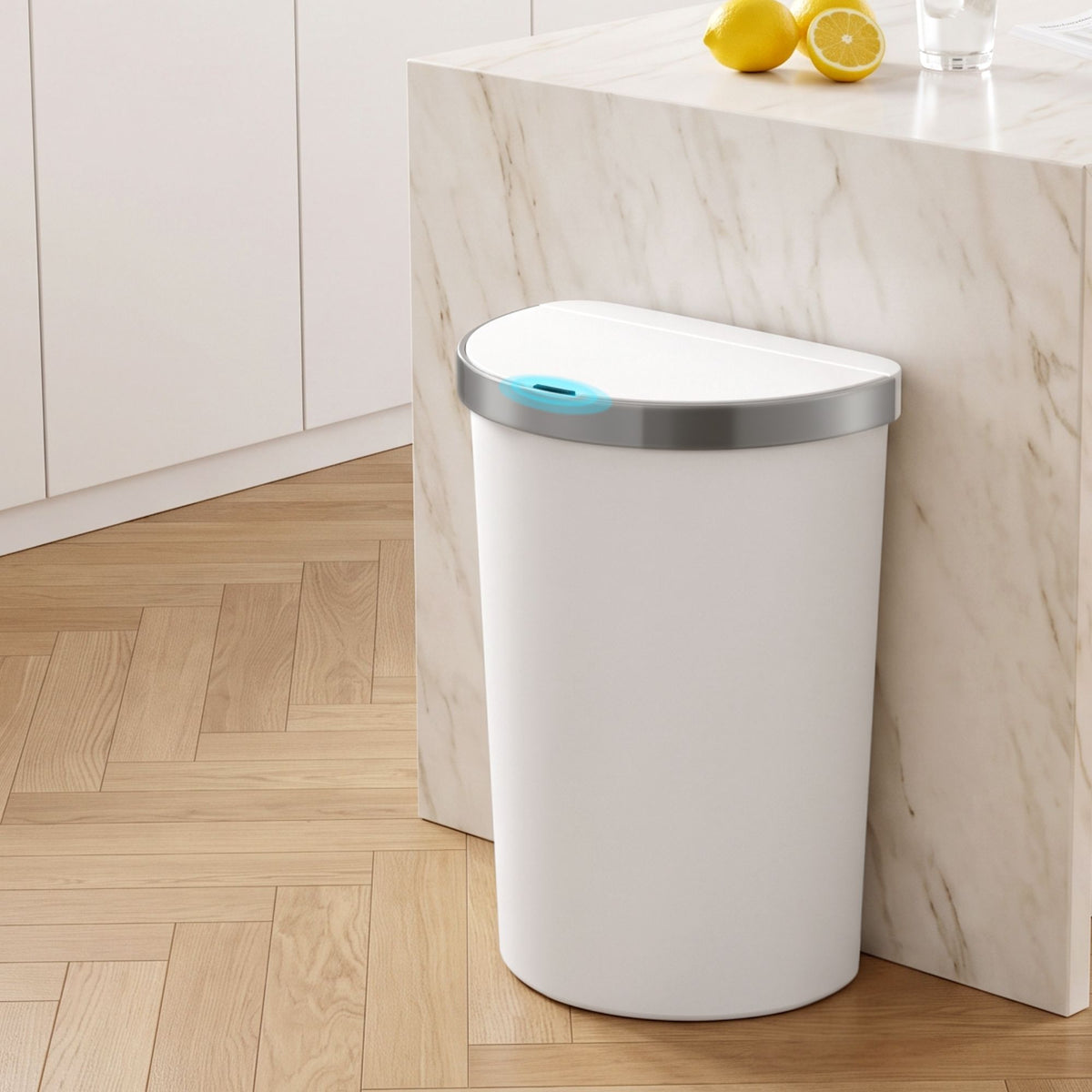 Devanti 50L Motion Sensor Kitchen Bin D-Shape White