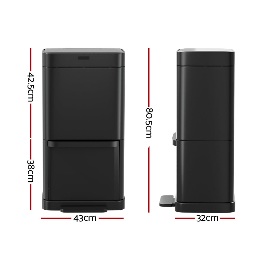 Devanti 70L Motion Sensor Pedal Bin Automatic Black