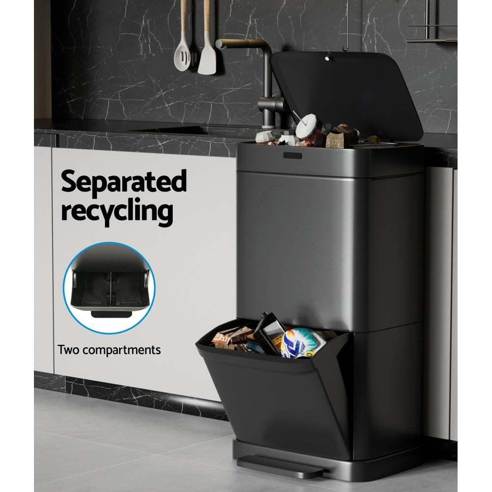 Devanti 70L Motion Sensor Pedal Bin Automatic Black