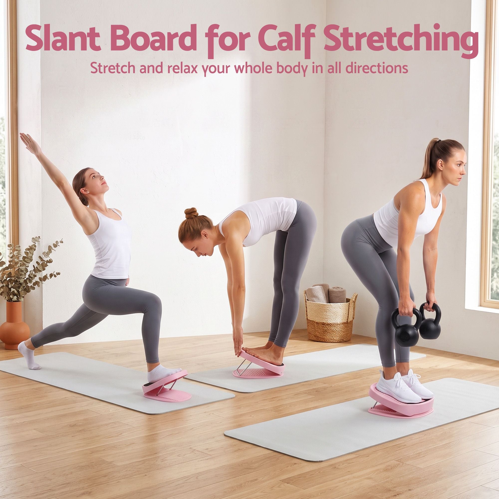 Everfit Slant Board, Balance Board, 14-Level Adjustable Incline Calf Stretcher for Stretching, Squats and Home Fitness Pink