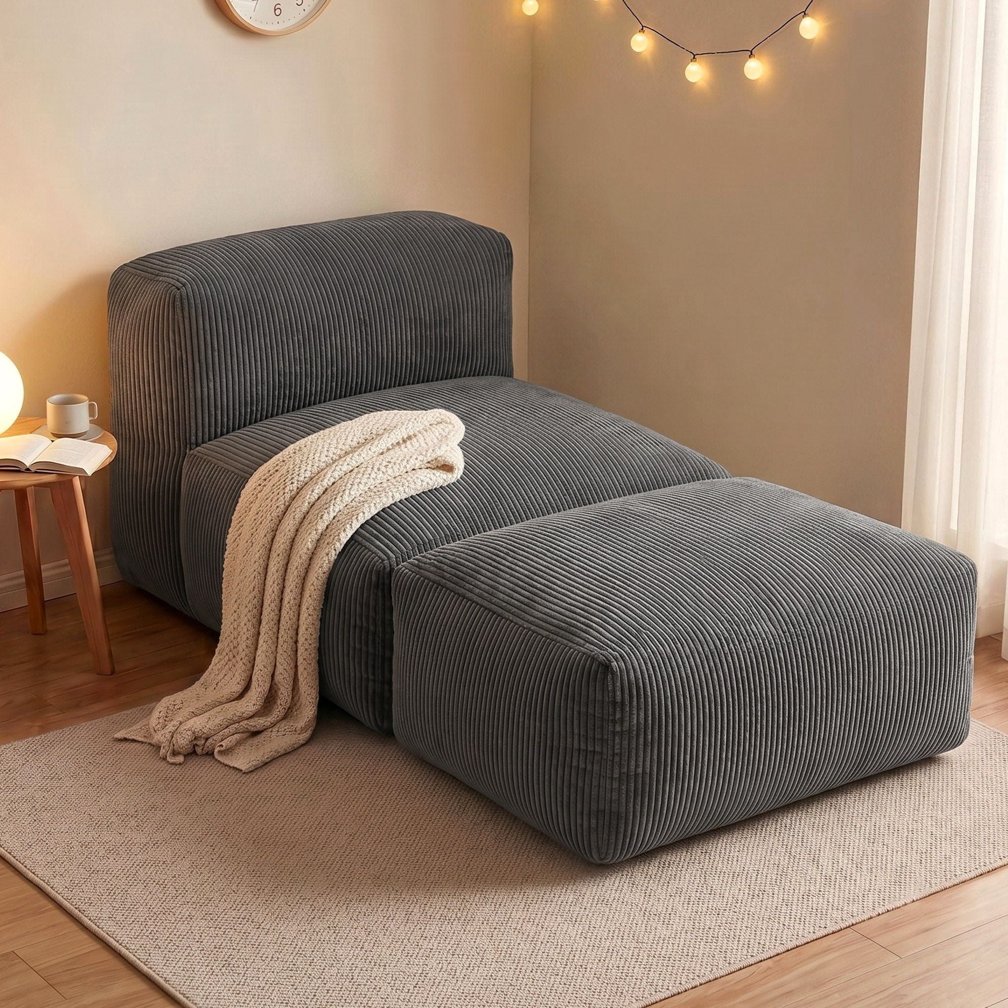 Artiss Foldable Bean Bag Sofa Bed Floor Lounger Grey
