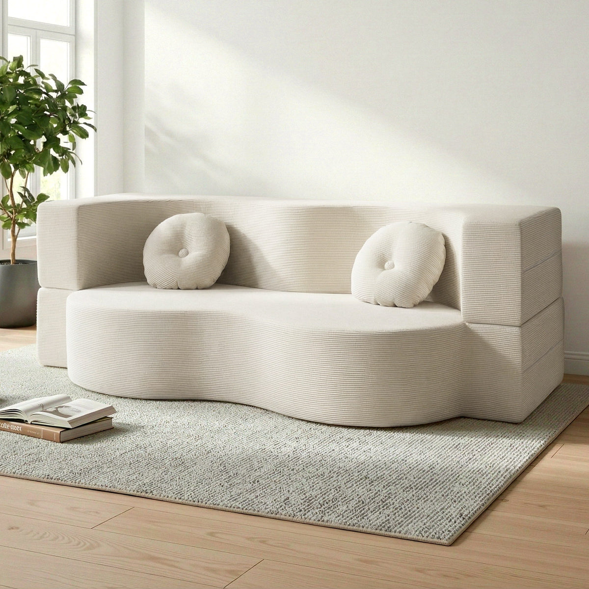 Artiss 2-in-1 Convertible Sofa Bed Floor Couch Futon Beige