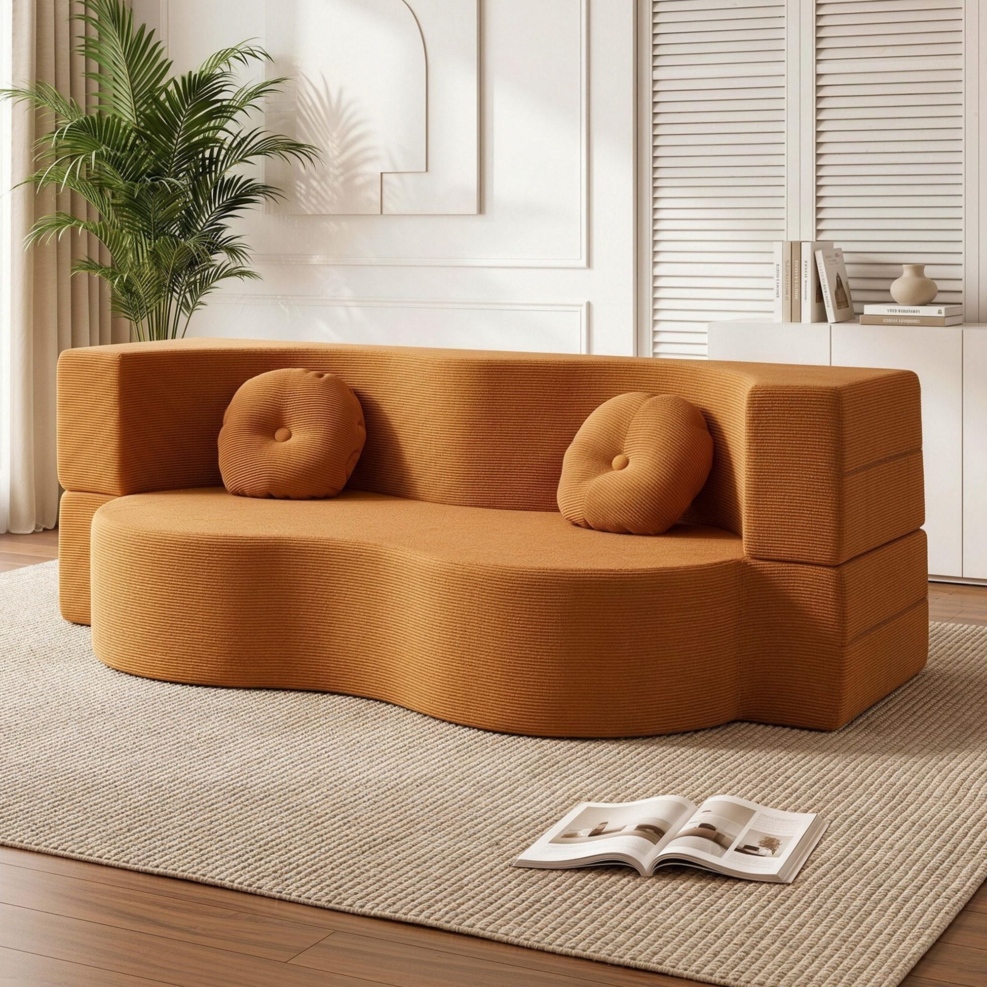 Artiss 2-in-1 Convertible Sofa Bed Futon Orange