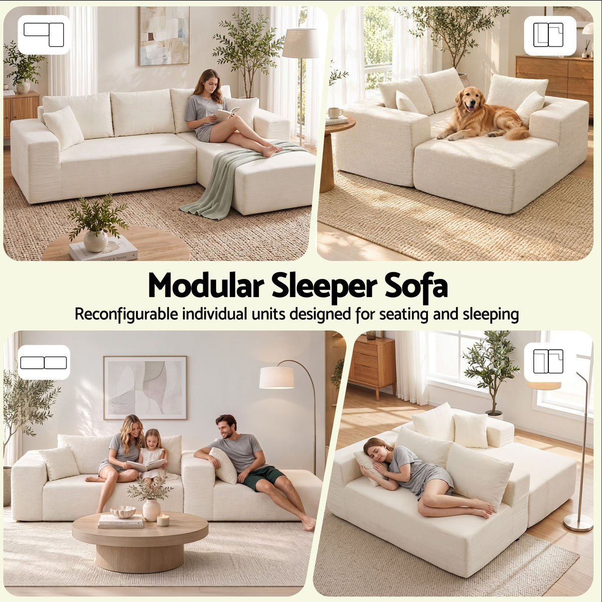 Artiss Modular Sectional Sofa 4-Seater L-Shaped Boneless Sofa Bed Chaise Lounge