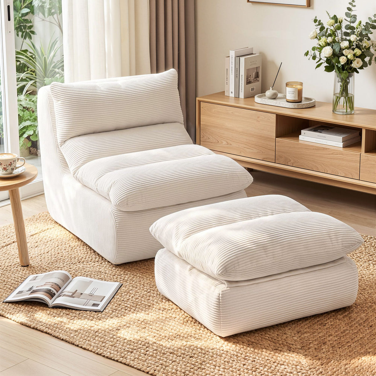 Artiss Lounge Chair with Ottoman Single Sofa Couch Corduroy Boneless