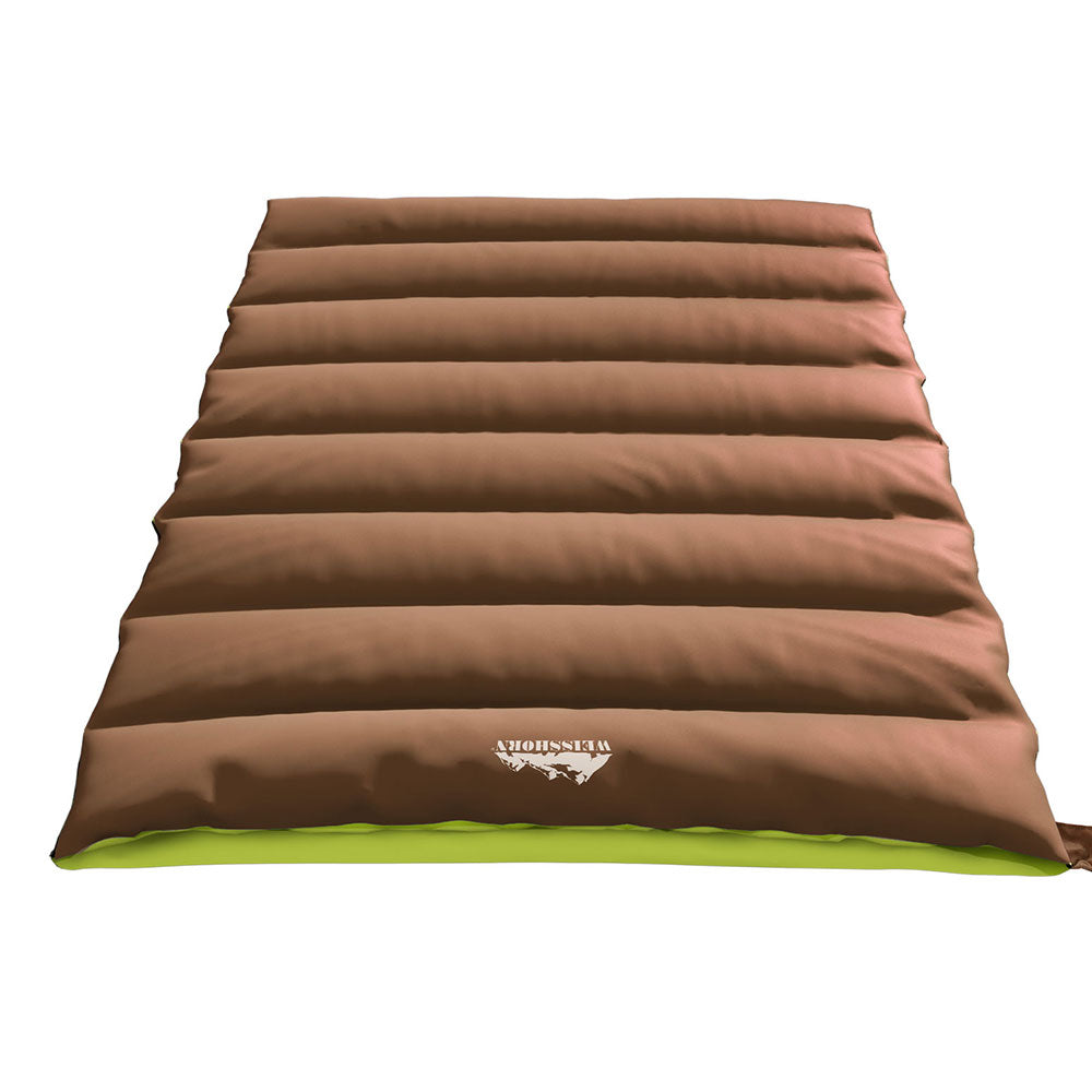 Weisshorn Double Sleeping Bag Thermal Camping Hiking Brown -5°C