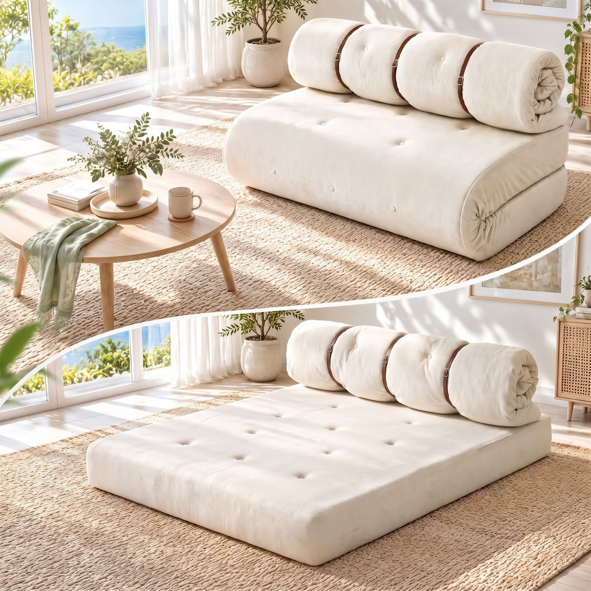 Artiss Convertible Roll-Up Sofa Bed Chenille Fold Out Floor Couch