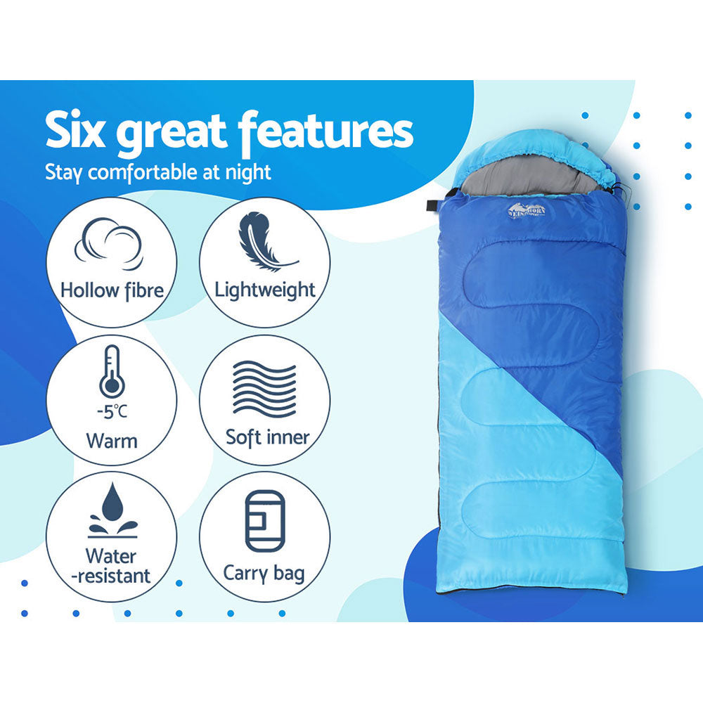 Weisshorn Kids Thermal Sleeping Bag 172cm Blue Camping Hiking