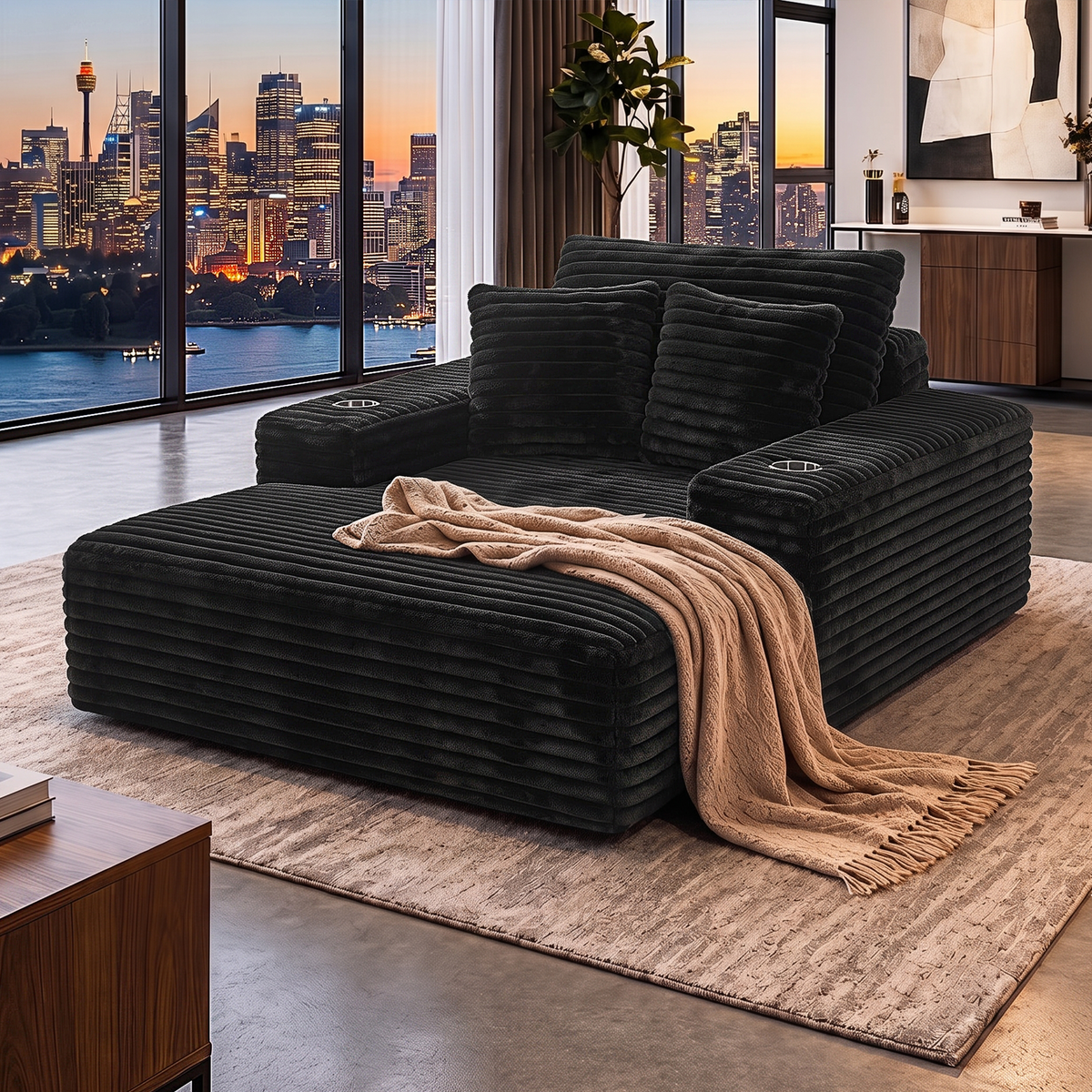 Artiss Single Sofa Bed Lounge Chair Faux Fur Black