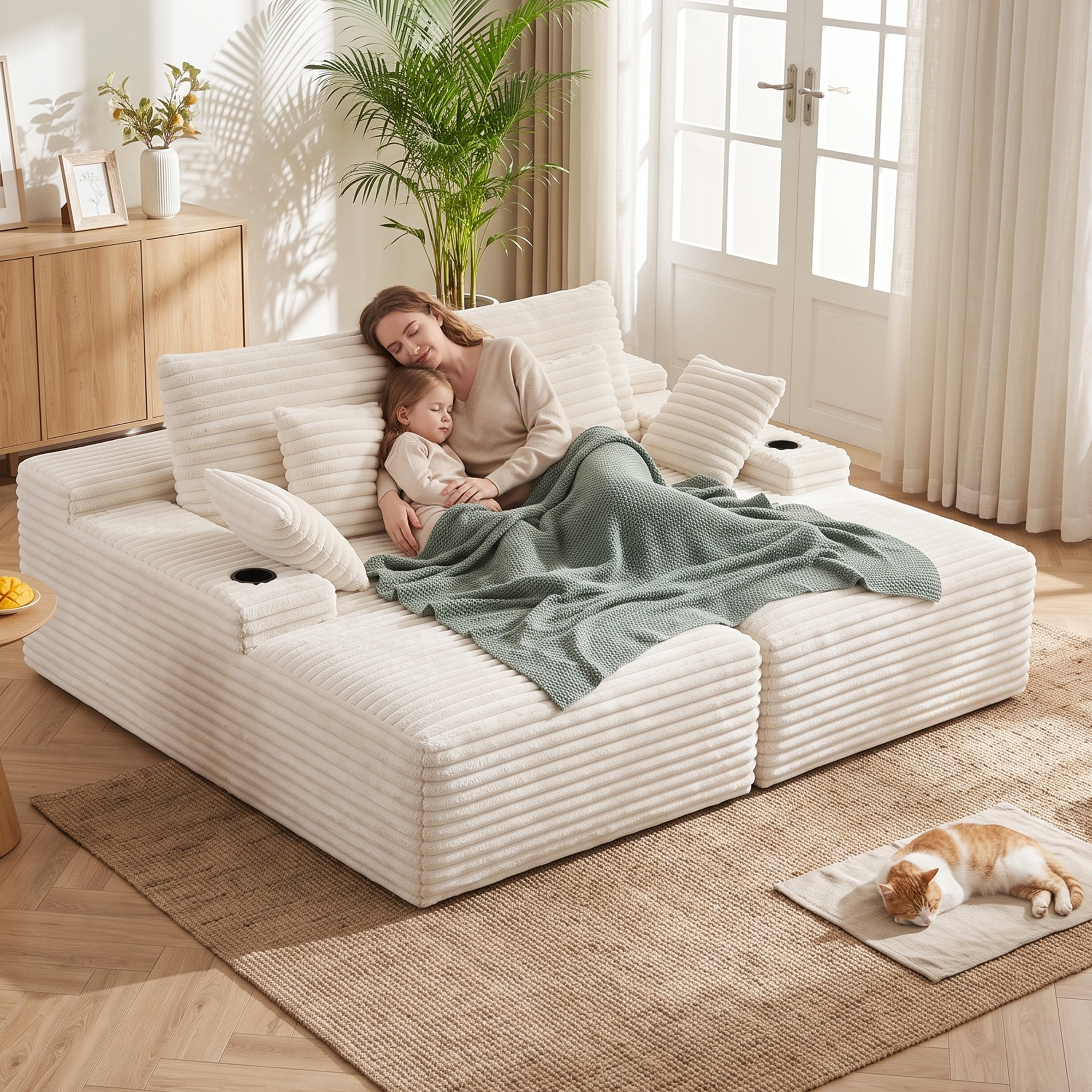 Artiss Double Chaise Lounge Sofa 2-Seater Modular Sofa Lounge Chair Couch Beige