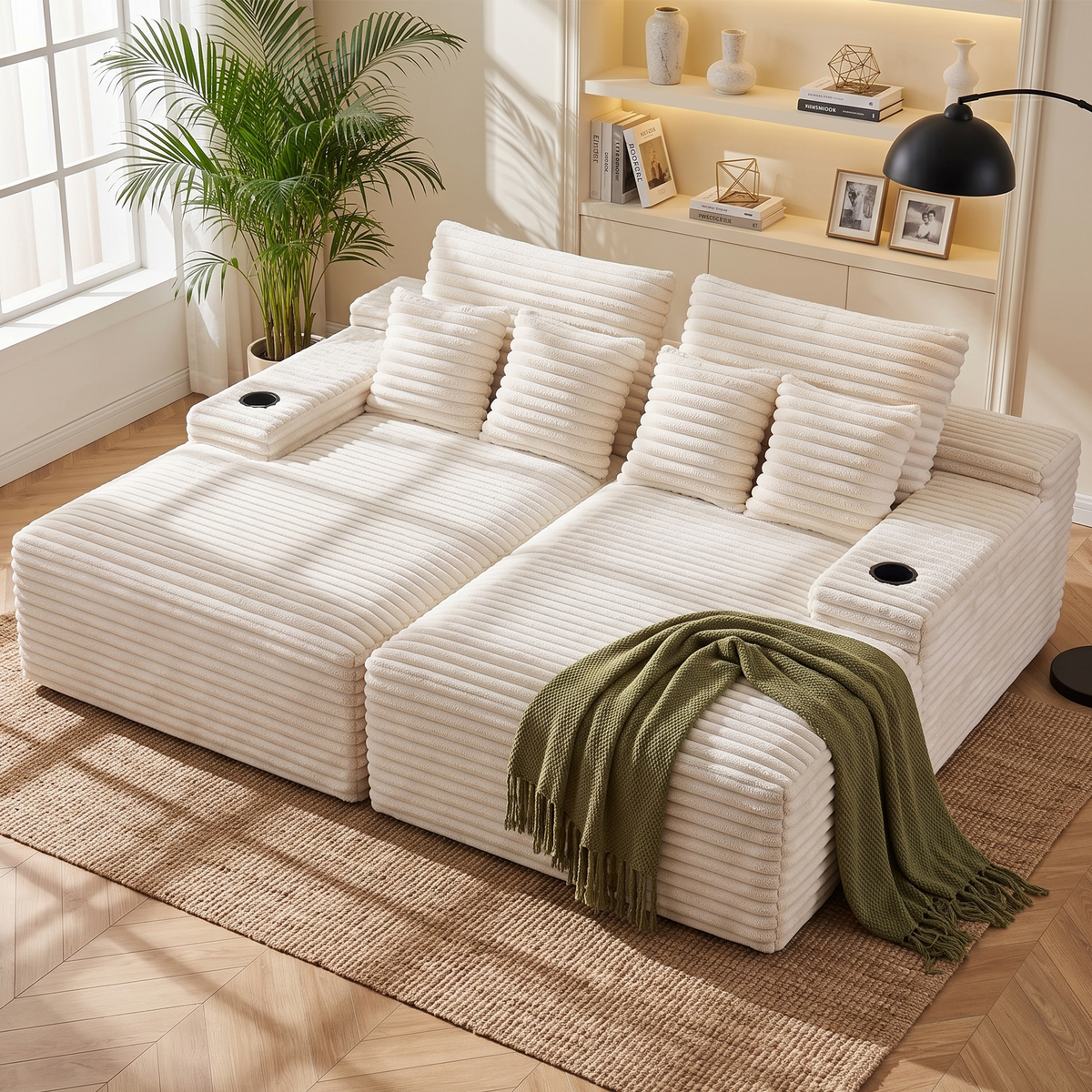 Artiss Double Chaise Lounge Sofa 2-Seater Modular Sofa Lounge Chair Couch Beige