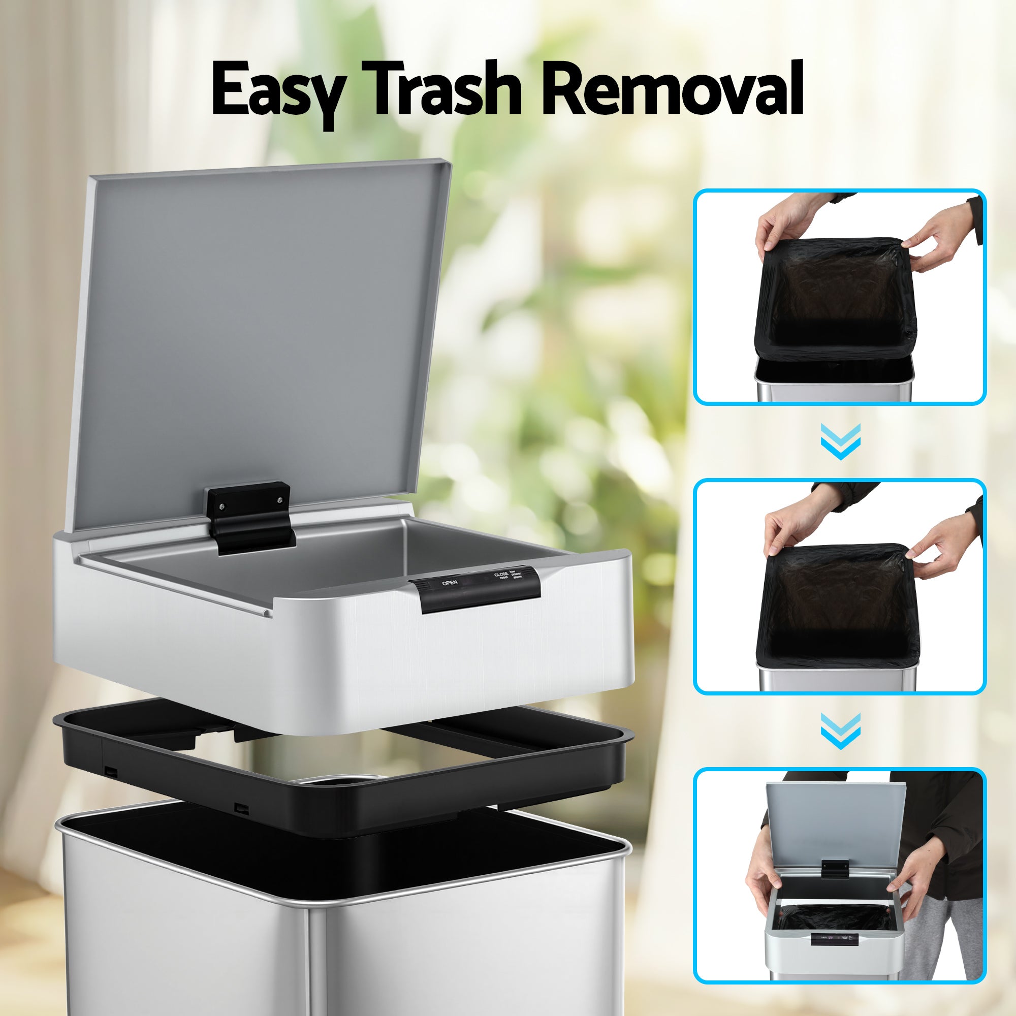 Devanti 50L Motion Sensor Bin Rubbish Bins Kitchen Automatic Trash Can Silver