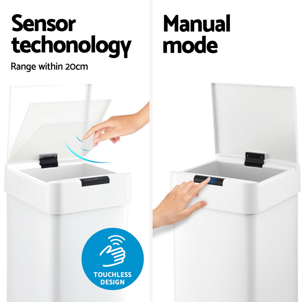 Devanti 50L Motion Sensor Bin Automatic White