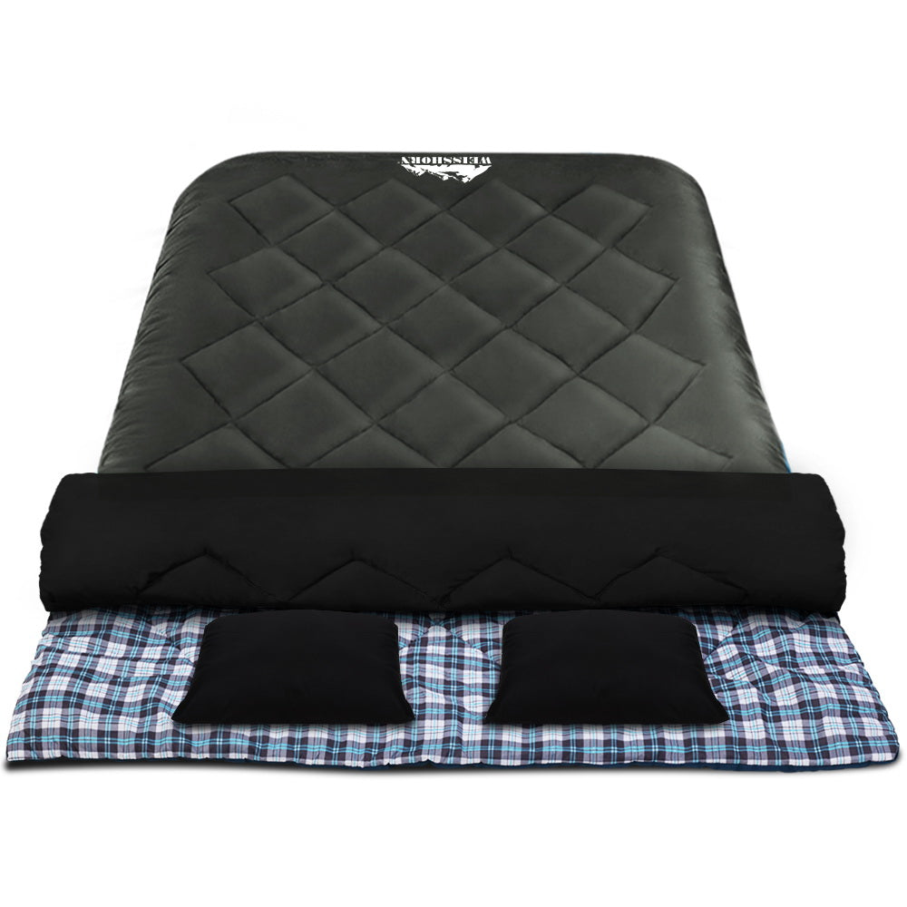 Weisshorn Double Sleeping Bag with Two Pillows Grey