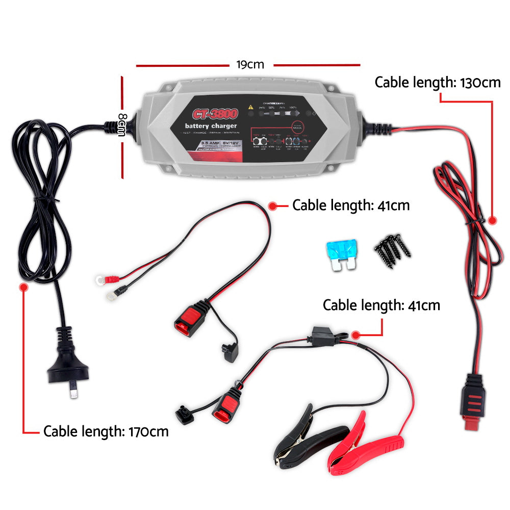 CT-3800 12V/6V Automatic Car Battery Charger 3.5A AGM Repair Mode