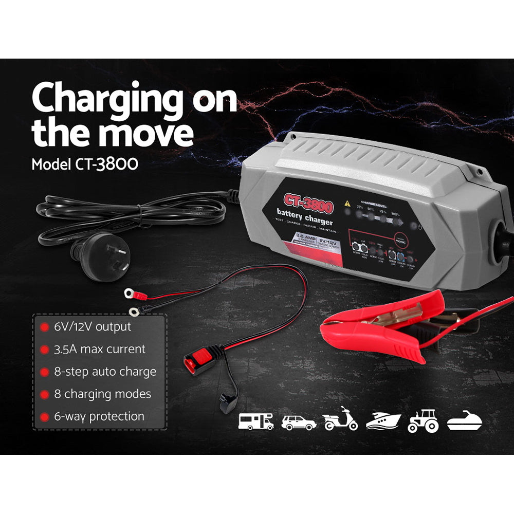 CT-3800 12V/6V Automatic Car Battery Charger 3.5A AGM Repair Mode
