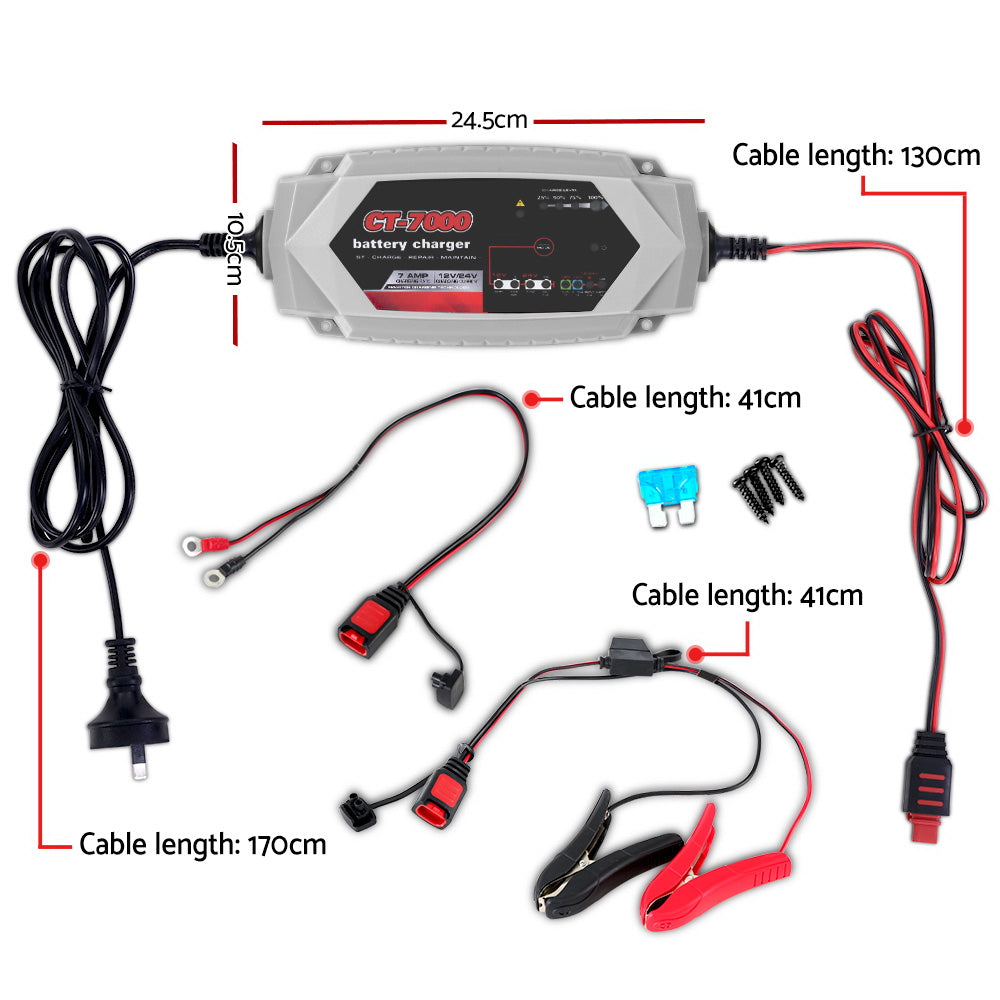CT-7000 12V/24V 7A Car Battery Charger AGM Lithium Portable