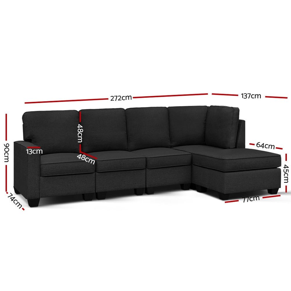 Modular 5-Seater Sofa Chaise Set Dark Grey