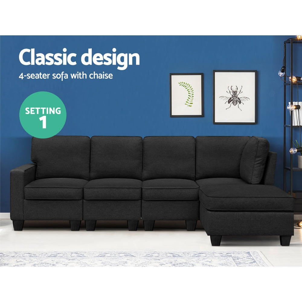 Modular 5-Seater Sofa Chaise Set Dark Grey