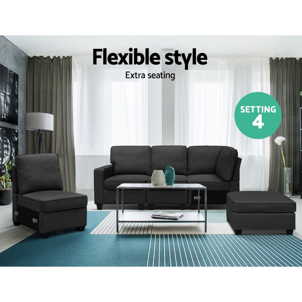 Modular 5-Seater Sofa Chaise Set Dark Grey