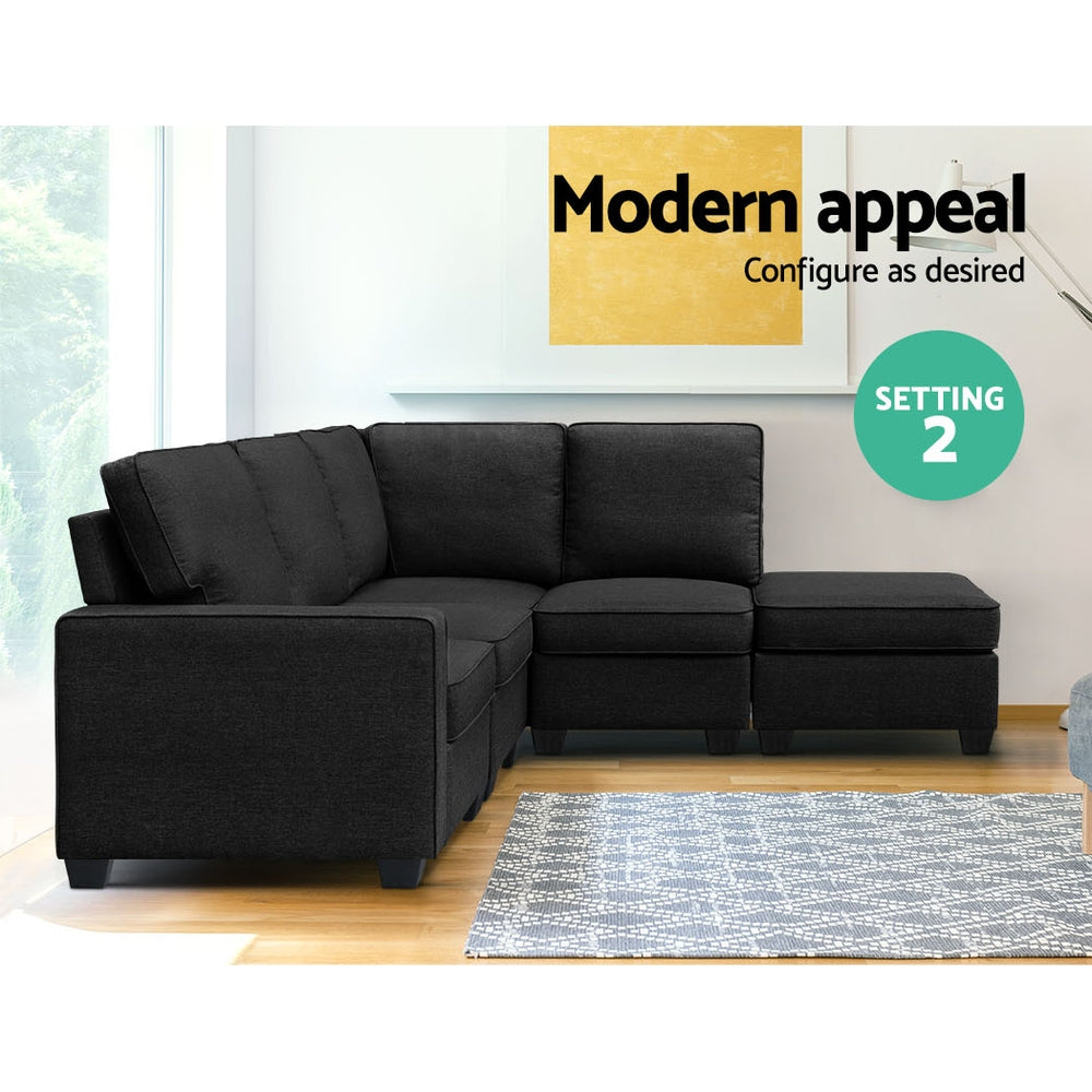 Modular 5-Seater Sofa Chaise Set Dark Grey