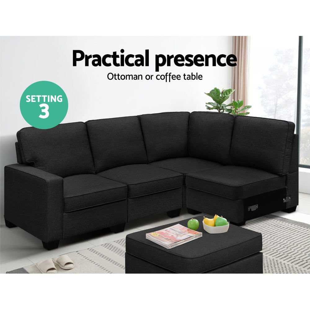 Modular 5-Seater Sofa Chaise Set Dark Grey
