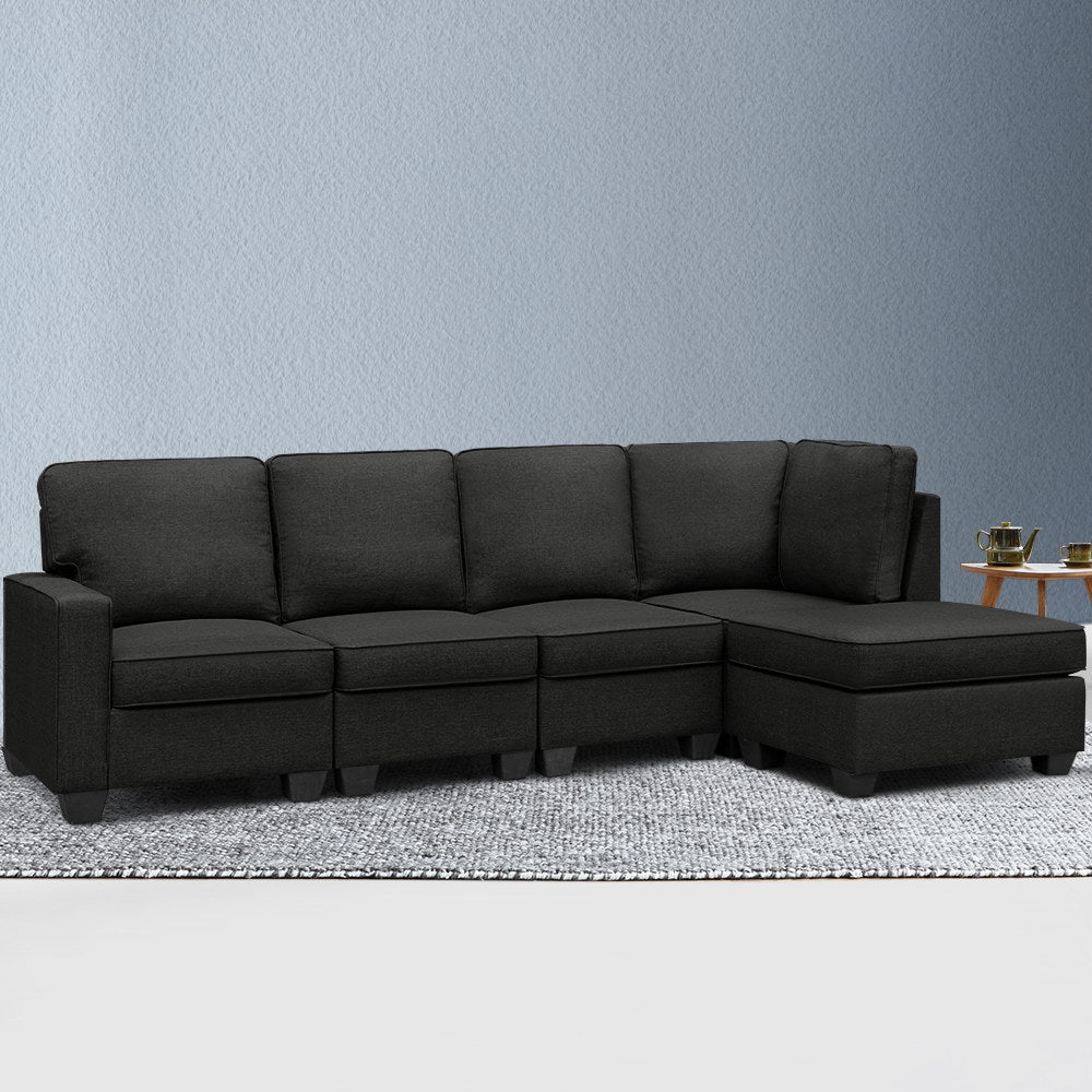 Modular 5-Seater Sofa Chaise Set Dark Grey