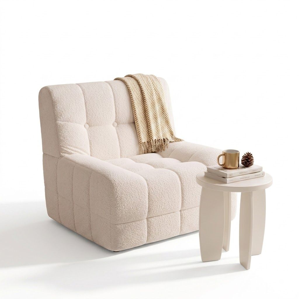 Artiss Single Boneless Sofa & Round End Table Set White