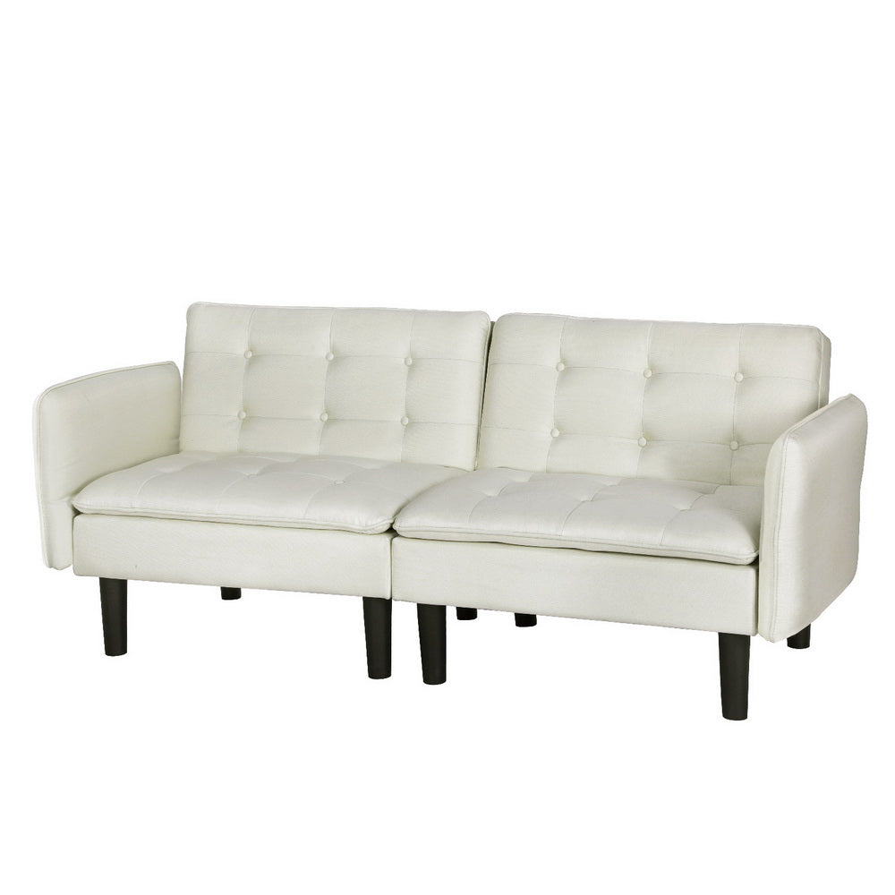 Serena 3 Seater Sofa Bed Tufted Faux Linen Beige