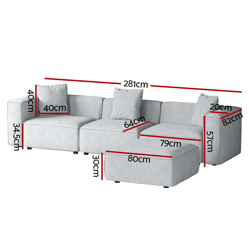 Alvin 4-Seater Modular Sofa Chaise Set Grey