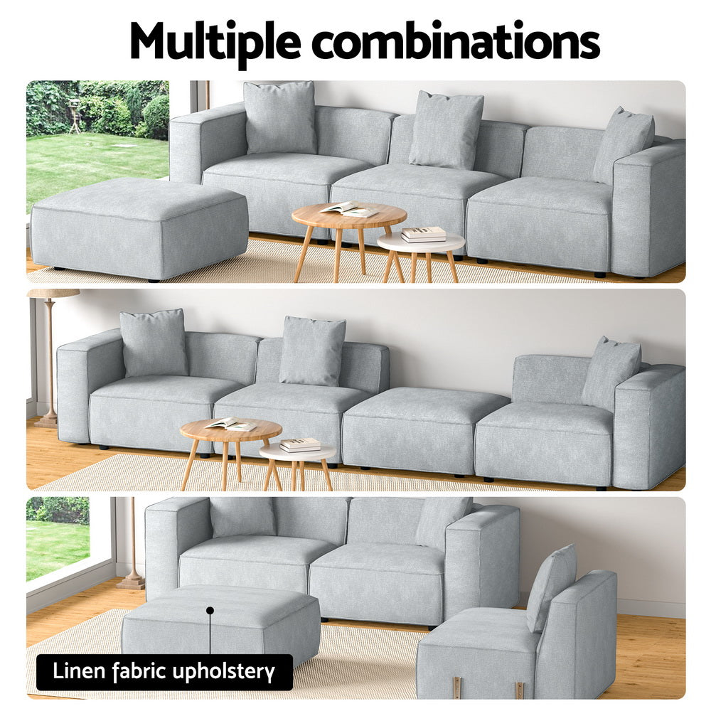 Alvin 4-Seater Modular Sofa Chaise Set Grey