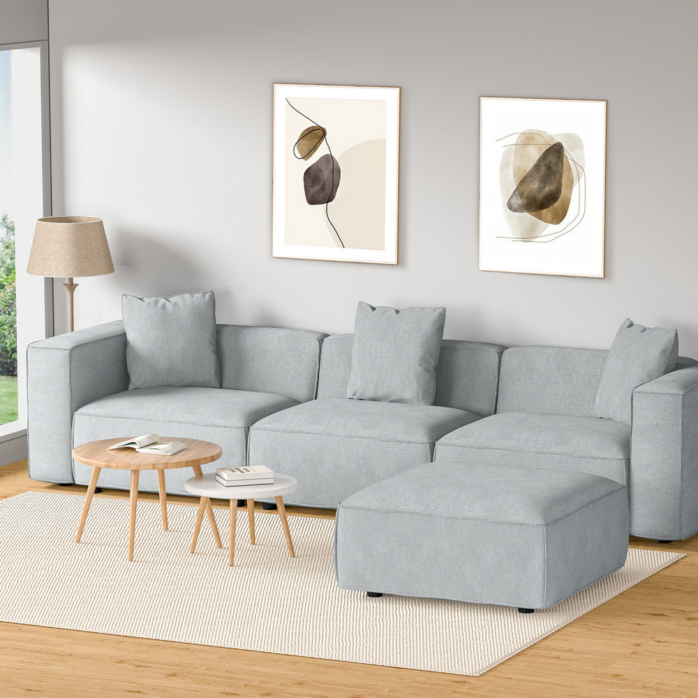 Alvin 4-Seater Modular Sofa Chaise Set Grey