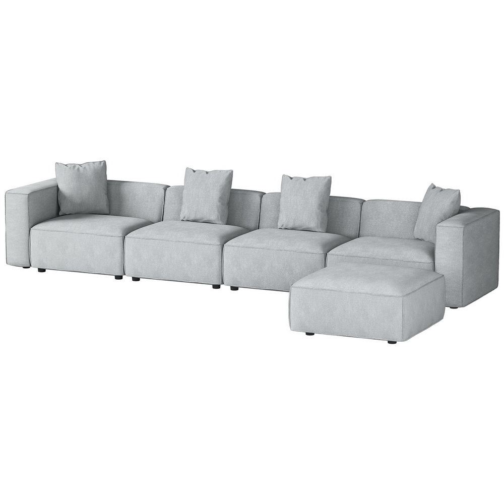 Alvin 5-Seater Modular Sofa with Chaise Set Grey