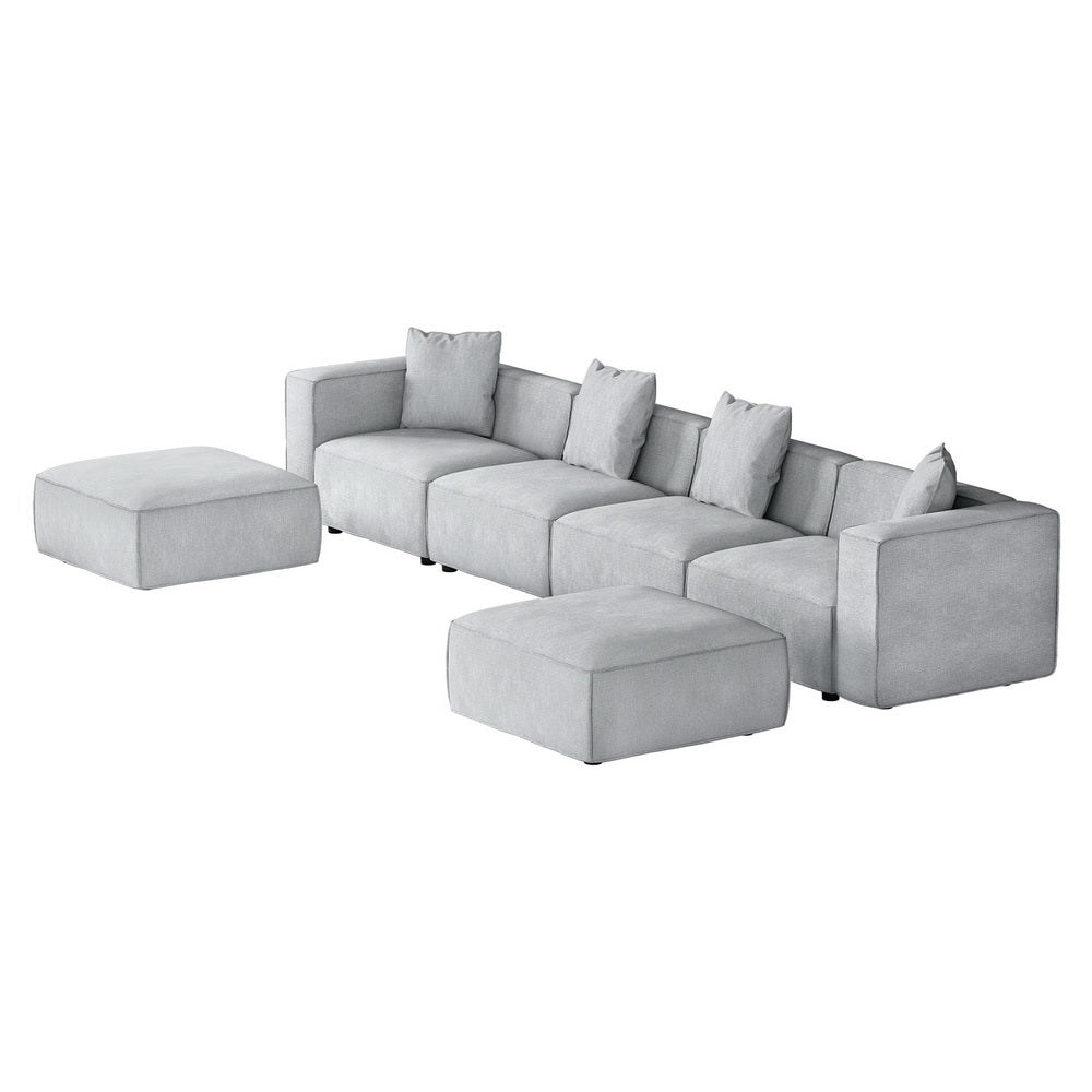 Alvin 6-Seater Modular Sofa Chaise Set in Grey