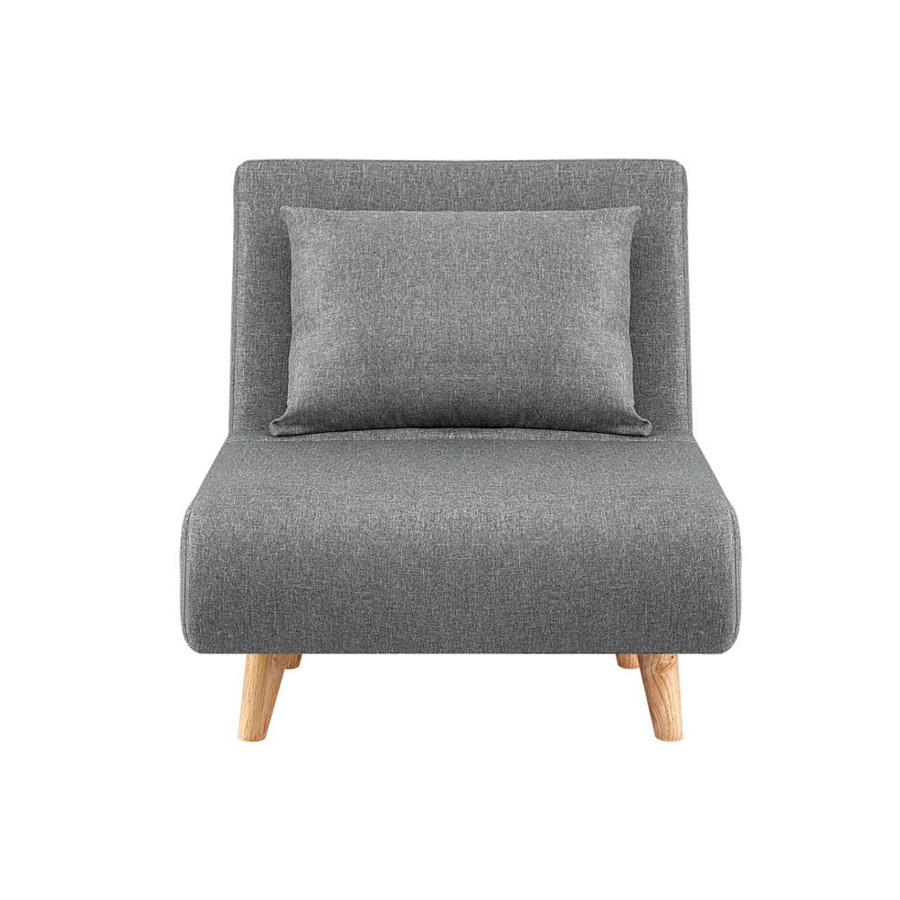 Convertible 1-Seater Sofa Bed Recliner Linen Grey