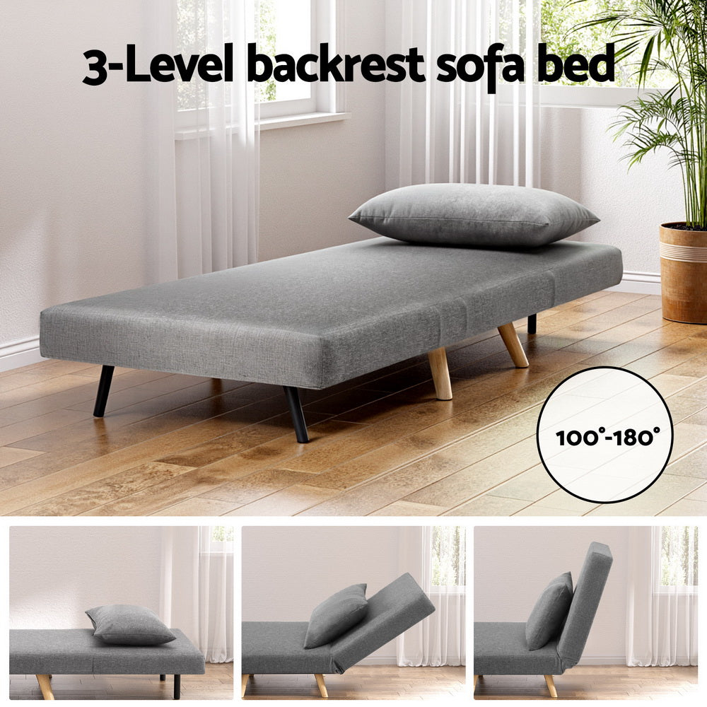 Convertible 1-Seater Sofa Bed Recliner Linen Grey