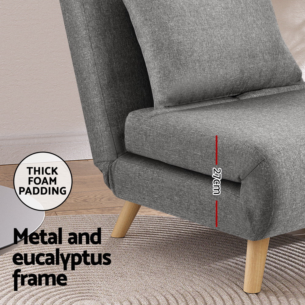 Convertible 1-Seater Sofa Bed Recliner Linen Grey