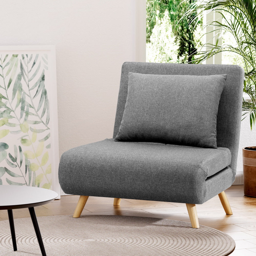 Convertible 1-Seater Sofa Bed Recliner Linen Grey