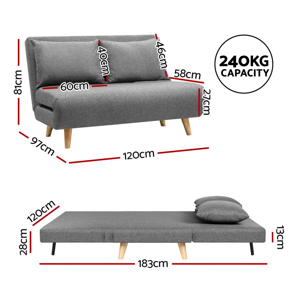 Artiss 2-Seater Convertible Sofa Bed Recliner Linen Grey