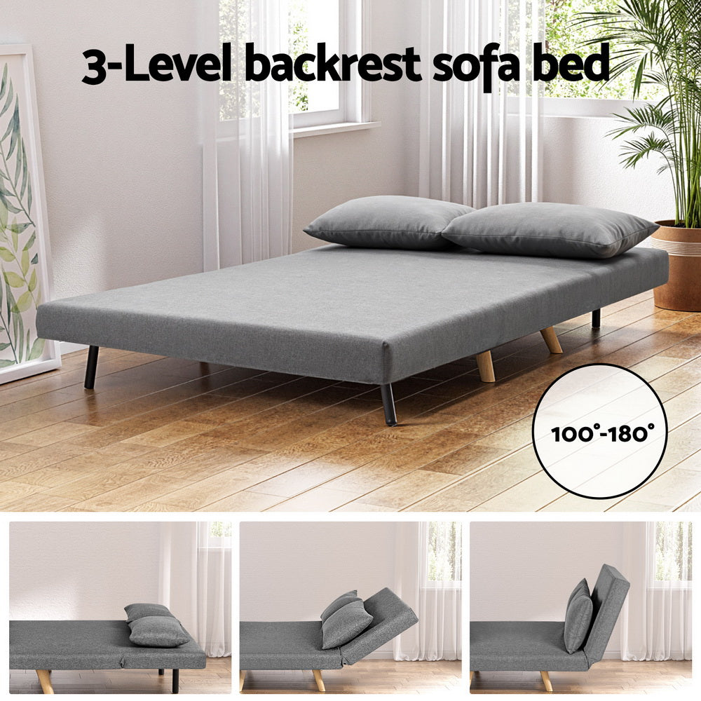 Artiss 2-Seater Convertible Sofa Bed Recliner Linen Grey