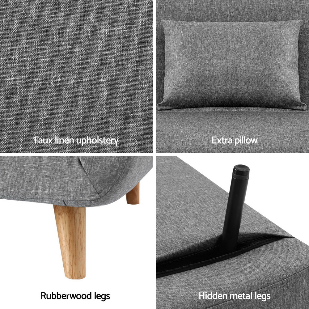 Artiss 2-Seater Convertible Sofa Bed Recliner Linen Grey