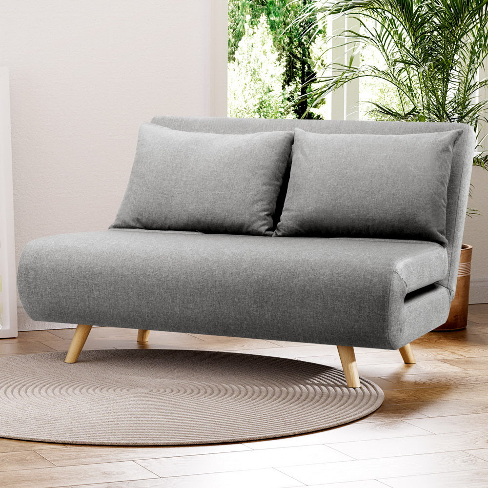 Artiss 2-Seater Convertible Sofa Bed Recliner Linen Grey