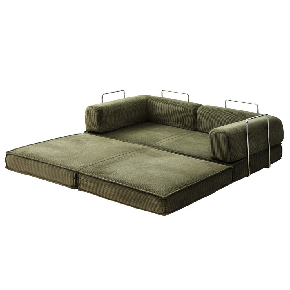 Artiss Convertible 2-Seater Sofa Bed Corduroy Green