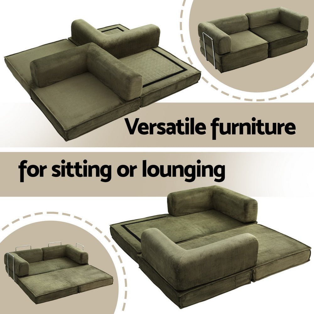Artiss Convertible 2-Seater Sofa Bed Corduroy Green