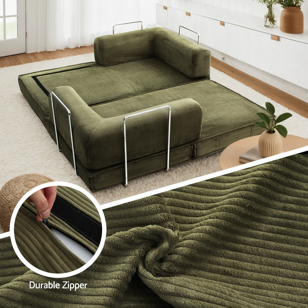 Artiss Convertible 2-Seater Sofa Bed Corduroy Green