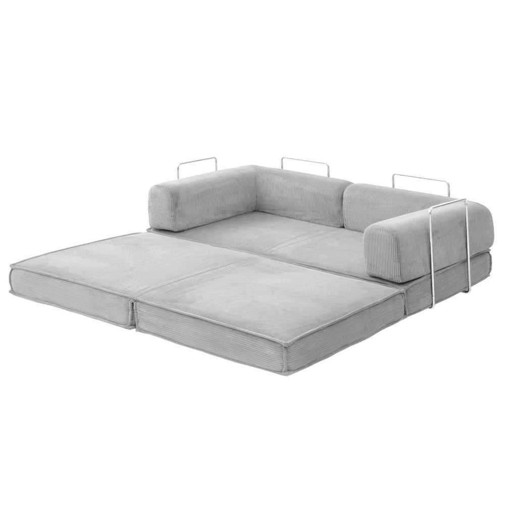 Artiss Convertible 2-Seater Sofa Bed Folding Corduroy Grey