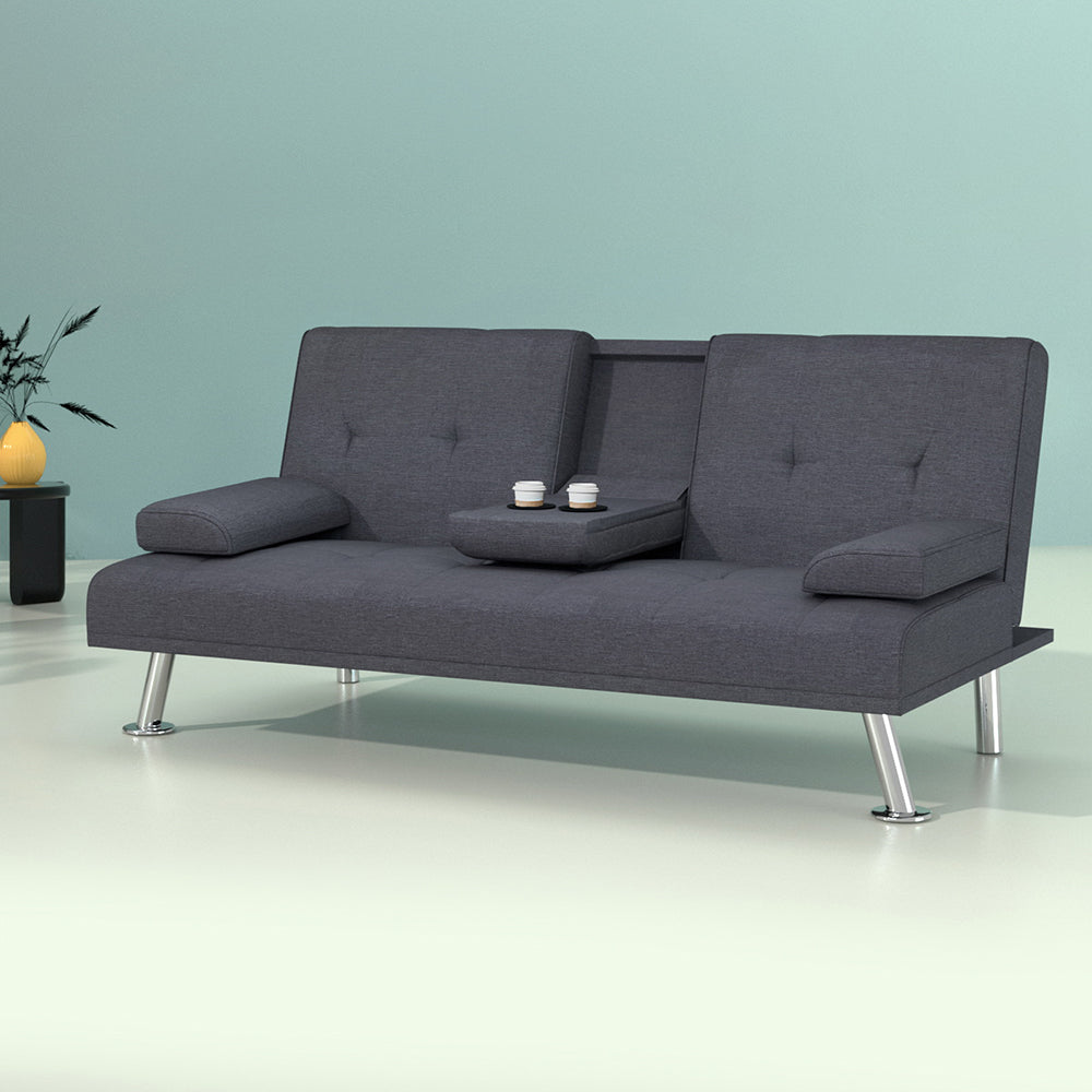 Artiss 175CM Sofa Bed 3-Seater Dark Grey Fabric