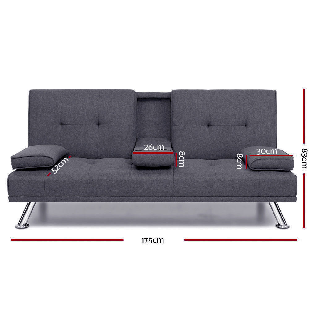 Artiss 175CM Sofa Bed 3-Seater Dark Grey Fabric